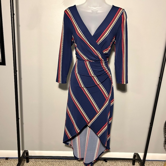 Express, high-low dress, navy with stripes, size small - Picture 1 of 1